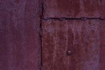 vintage rusted metal door with cracked paint and nail - background, old door surface