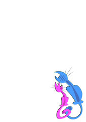 Stylized drawing, illustration on the white vertical background of the A4 - two cats sit with their backs to the viewer.
