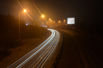 Fototapeta na wymiar Night blurred traffic, light lines