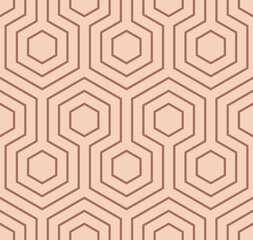 Seamless linear geometric pattern. Abstract background of hexagon figure. Pastel wrapping paper and fabric texture