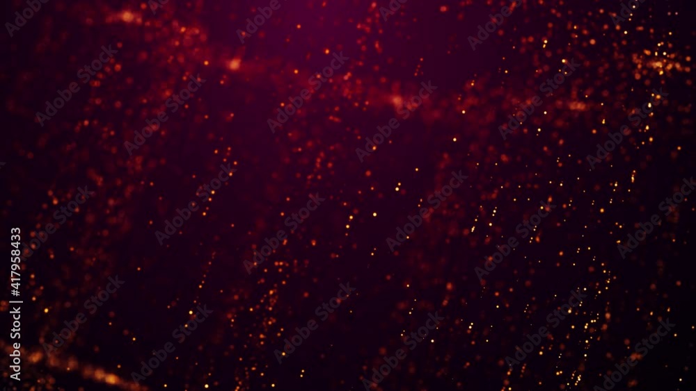 Poster golden red glow particles flicker and float in viscous liquid with amazing bokeh. fantastic backgrou