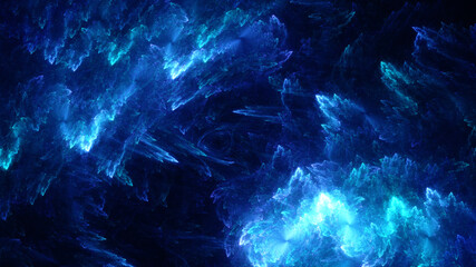 Abstract background, smooth blue lines on a black background.