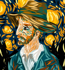 impressionist portrait of bearded redhead man - obrazy, fototapety, plakaty