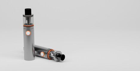 electronic cigars silver with orange details on white background and space for text. vaper concept. 3d rendering
