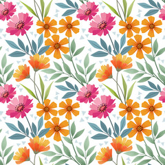 Colorful hand draw flowers seamless pattern for fabric textile wallpaper.