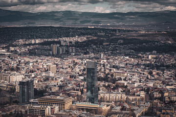 Gloomy storm clouds  in Tbilisi. A different look at the city.