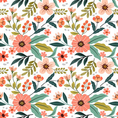 flowers design seamless pattern on white color background for fabric textile wallpaper.