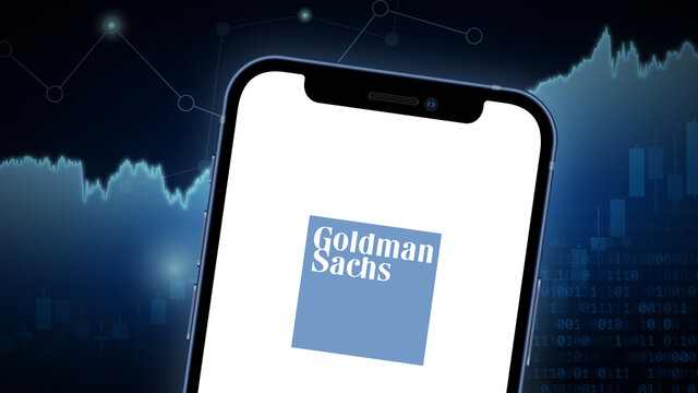 Goldman Sachs stock market vector illustration, with iPhone splash screen. Neutral blue.