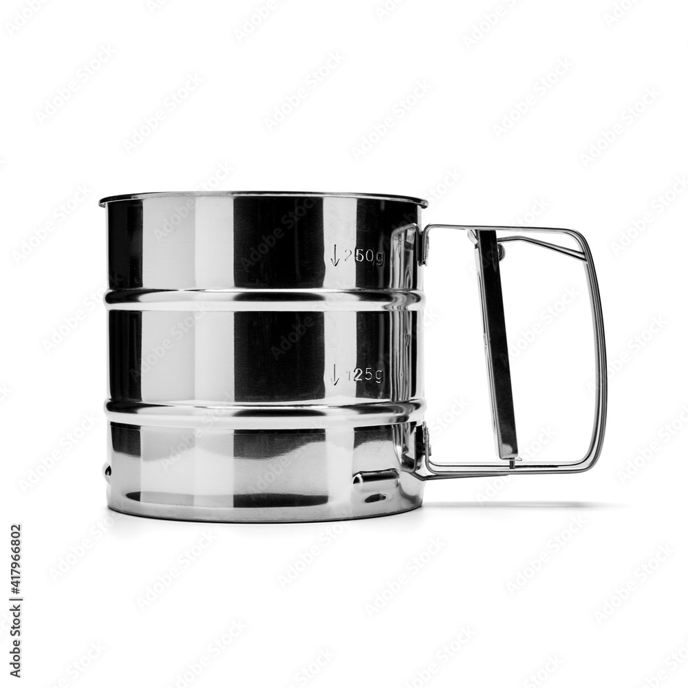 Wall mural metal flour sifter on white background isolate