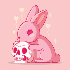 Cute Rabbit with a skull vector illustration. Love, cuteness design concept.