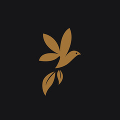 fly bird and leaf nature logo design