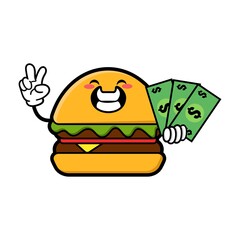 cute burger cartoon mascot character funny expression