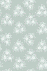 A beautiful and delicate pattern of white painted flowers on a green pastel color. Seamless wallpaper for design, packaging paper, postcards, banners