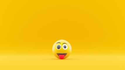 Mocking face emoticons. 3D illustration funny character sticking her tongue out