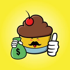 cute cupcake cartoon mascot character funny expression