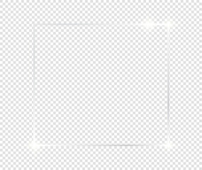 Grey shiny glowing frame with shadows isolated on transparent background. Black and white vintage realistic rectangle border. illustration - Vector