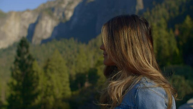 Young Caucasian Girl Looking Enjoying the View at Yosemite National Park