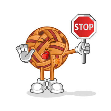takraw ball holding stop sign cartoon. cartoon mascot vector