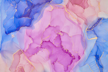 Natural  luxury abstract fluid art painting in alcohol ink technique. Tender and dreamy  wallpaper. Mixture of colors creating transparent waves and golden swirls. For posters, other printed materials © Vex Ryder