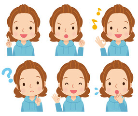 若い女性　表情セット　主婦　ママ