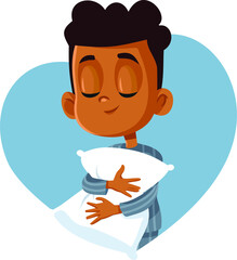 African Boy Holding Pillow Ready to Sleep