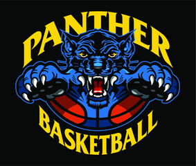 panther basketball team design with ball and mascot for school, college or league
