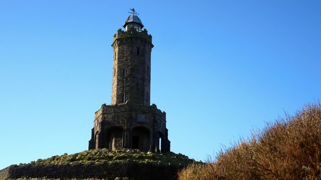 Darwen Jubilee tower historic landmark colourful highlands moorland heather countryside dolly left