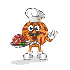 takraw ball chef with meat mascot. cartoon vector