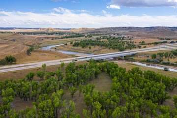 Naklejka premium aerial view of the powder river in wyoming