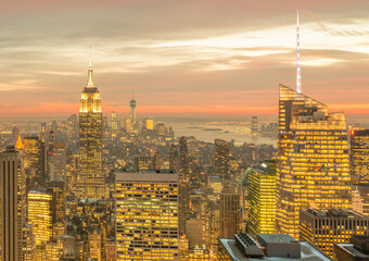 View of New York Manhattan during sunset hours