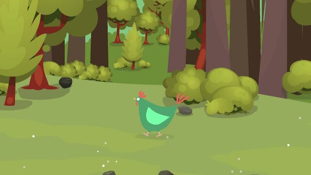 Funny Fat Chicken Walking in the forest Animation