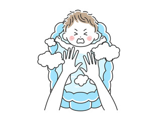 沐浴を嫌がる赤ちゃんのイラスト