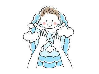 沐浴する笑顔の赤ちゃんのイラスト