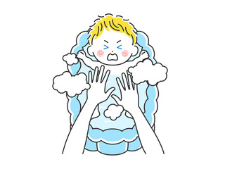沐浴を嫌がる赤ちゃんのイラスト