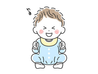 お座りをしているご機嫌な赤ちゃんのイラスト