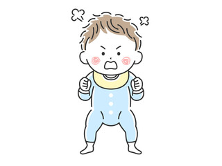 立っている不機嫌な赤ちゃんのイラスト