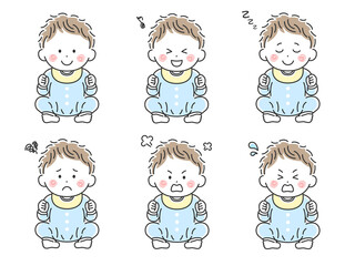 お座りをする赤ちゃんのイラストセット