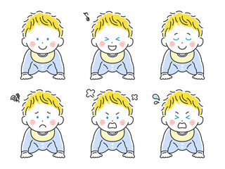 ハイハイをする白人の赤ちゃんのイラストセット