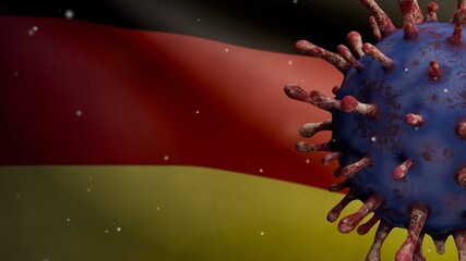 3D illustration German flag waving with Coronavirus outbreak. Covid 19 Germany