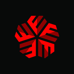 Initial letter E, M or W logo template with sporty geometric japanase kamon illustration in flat design monogram symbol