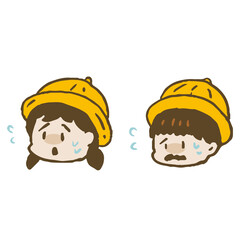 困った表情の子供、園児