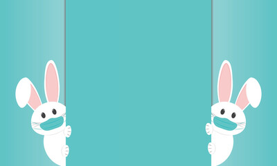 Covid-19 easter card with two rabbits and copy space
