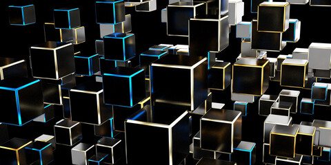 Abstract Background with Black Cubes, 3D Rendering
