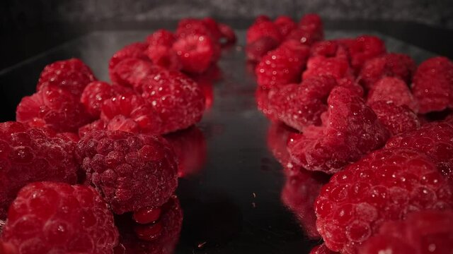 Frozen raspberries in close-up - food photography