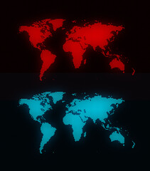 world map on red and blue, LED effect