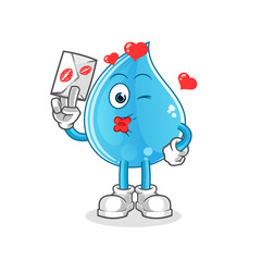 water drop hold love letter illustration. character vector