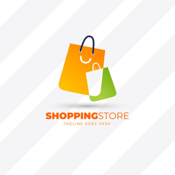Happy shopping bag store logo. shopping logo design stock