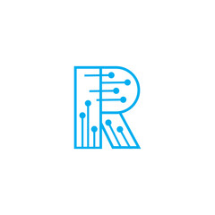 letter R logo illustration digital electronic circuits vector line design