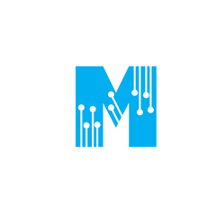 letter M logo digital electronic circuit design vector illustration