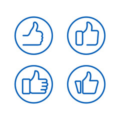 Outline vector set of thumb up gesture icon. Perfect for design element from social media, like button, give feedback and good rating. Like button line icon collection.